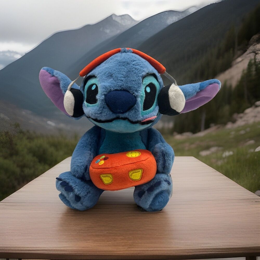 Disney Lilo & Stitch Plush Stuffed Animal w/ Headphones Orange Controller Toy